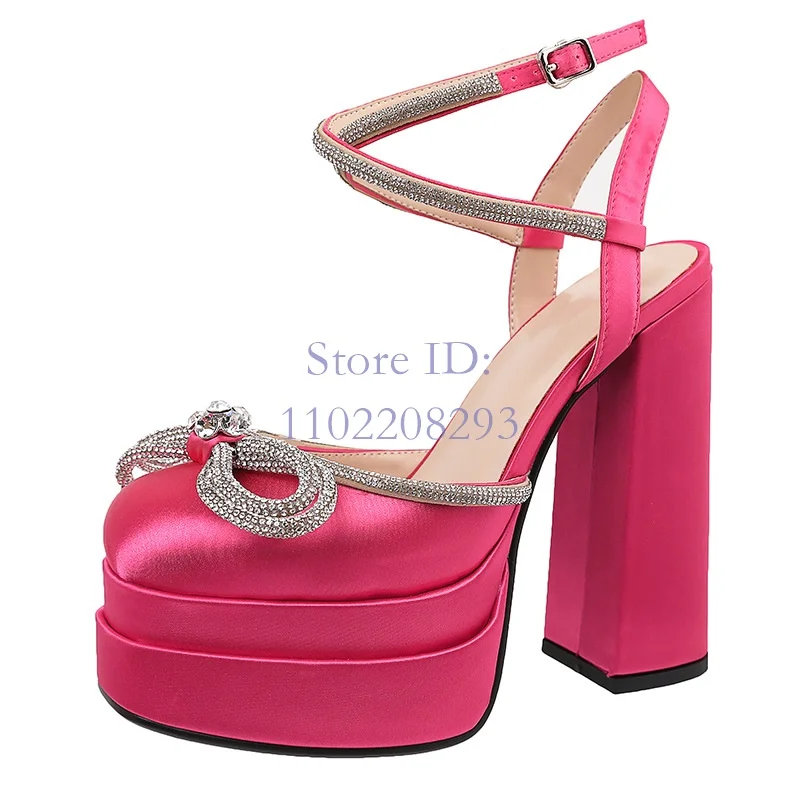 Women'S Fashion Show - Crystal Butterfly-knot Sandals Solid Platform Round