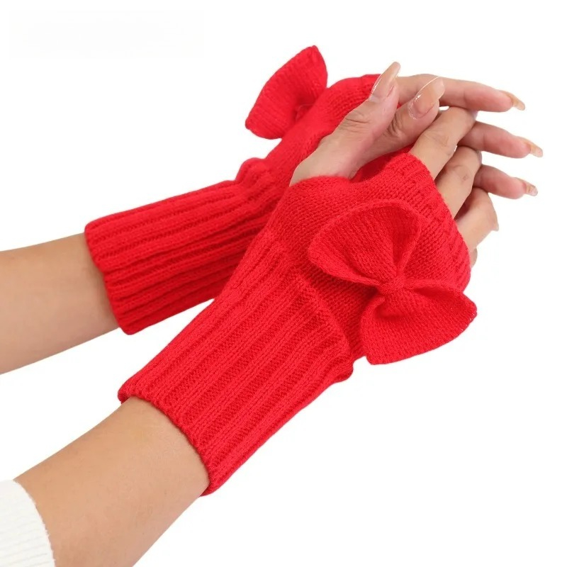Women'S Fashion Gloves - Knit Bow Fingerless Gloves – Soft