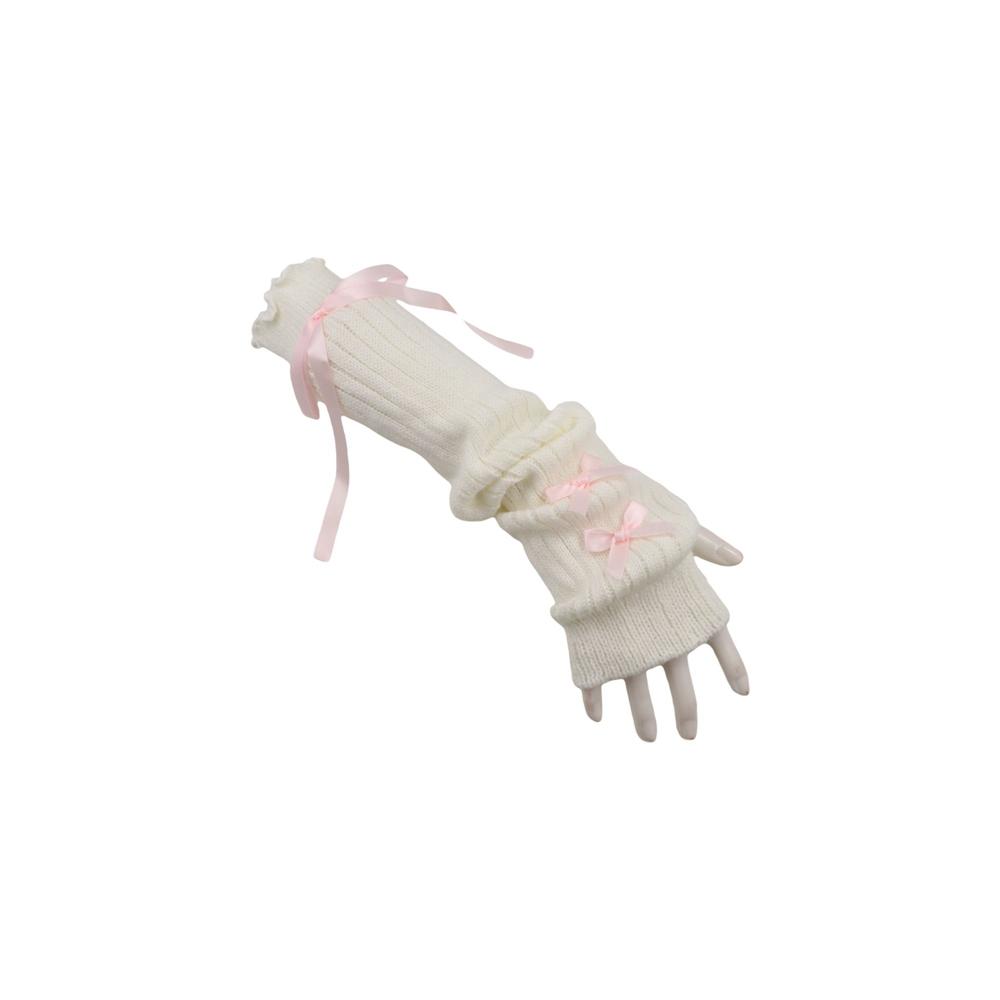 Women'S Fashion Gloves - Streetwear Elastic Knitted Bow Arm Sleeves