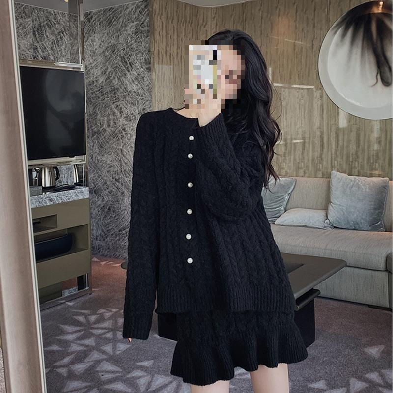 Women Fashion Korean - PremiumKoreanWinterStyle Set Thick Textured Knit Set