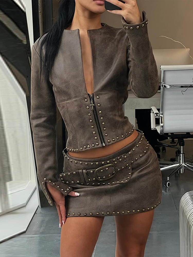 Fashion Rivet Decor Pu Leather - Women'S Fashion Leather Jacket review and price