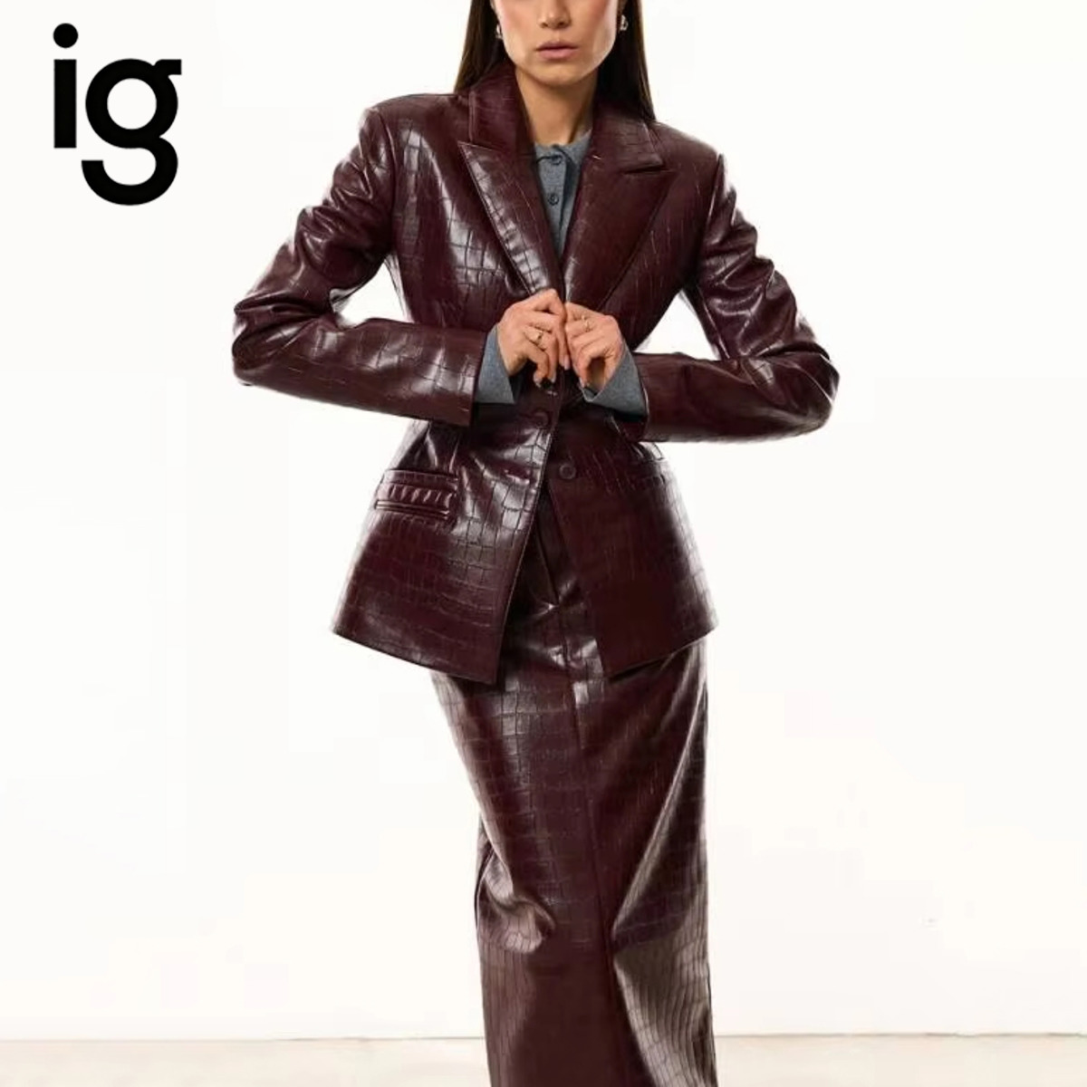 IG Women Burgundy Croc Faux Le - Women'S Fashion Leather Jacket review and price